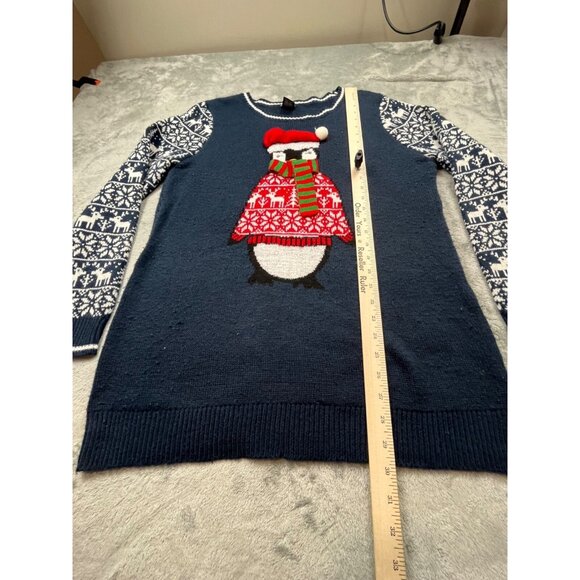 Christmas Penguin Sweater Womens XL Blue Fair Isle Knit New Directions Cozy Y2K - Picture 5 of 9